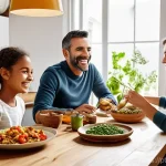 Home 15 곤충단백질의 생태계 영향 - **A modern family enjoying a nutritious meal featuring insect-based ingredients in a Portuguese kitc...