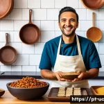 Home 12 곤충단백질의 생리활성 물질 - A vibrant and detailed image of a traditional Brazilian kitchen scene where a chef wearing casual cl...