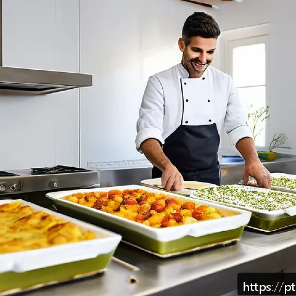 곤충단백질 섭취 방법과 팁 - A modern Portuguese kitchen scene featuring a chef preparing traditional Mediterranean dishes such a...