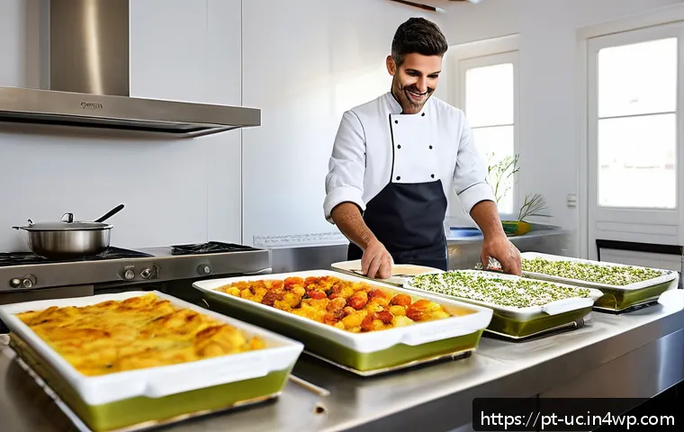 곤충단백질 섭취 방법과 팁 - A modern Portuguese kitchen scene featuring a chef preparing traditional Mediterranean dishes such a...