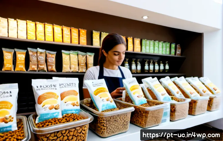 곤충단백질의 차별화된 마케팅 전략 - Photorealistic premium food marketing scene in a sunlit Lisbon specialty grocery store, elegant inse...